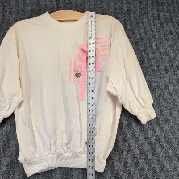 Eber Women's Pullover Sweater White Small 3/4 Sleeve Bow Patchwork - Picture 10 of 12